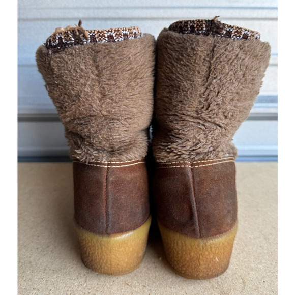 Rare Vintage Leather Upper Winter Boots Faux Fur Sherpa Lined Women’s Sz 10 - Picture 6 of 7